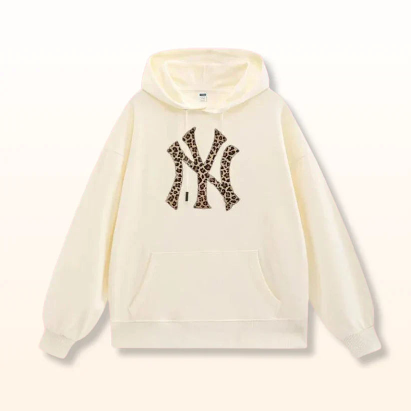 Unisex Black Hoodie with Leopard-Print Monogram Graphic – Oversized Streetwear Style