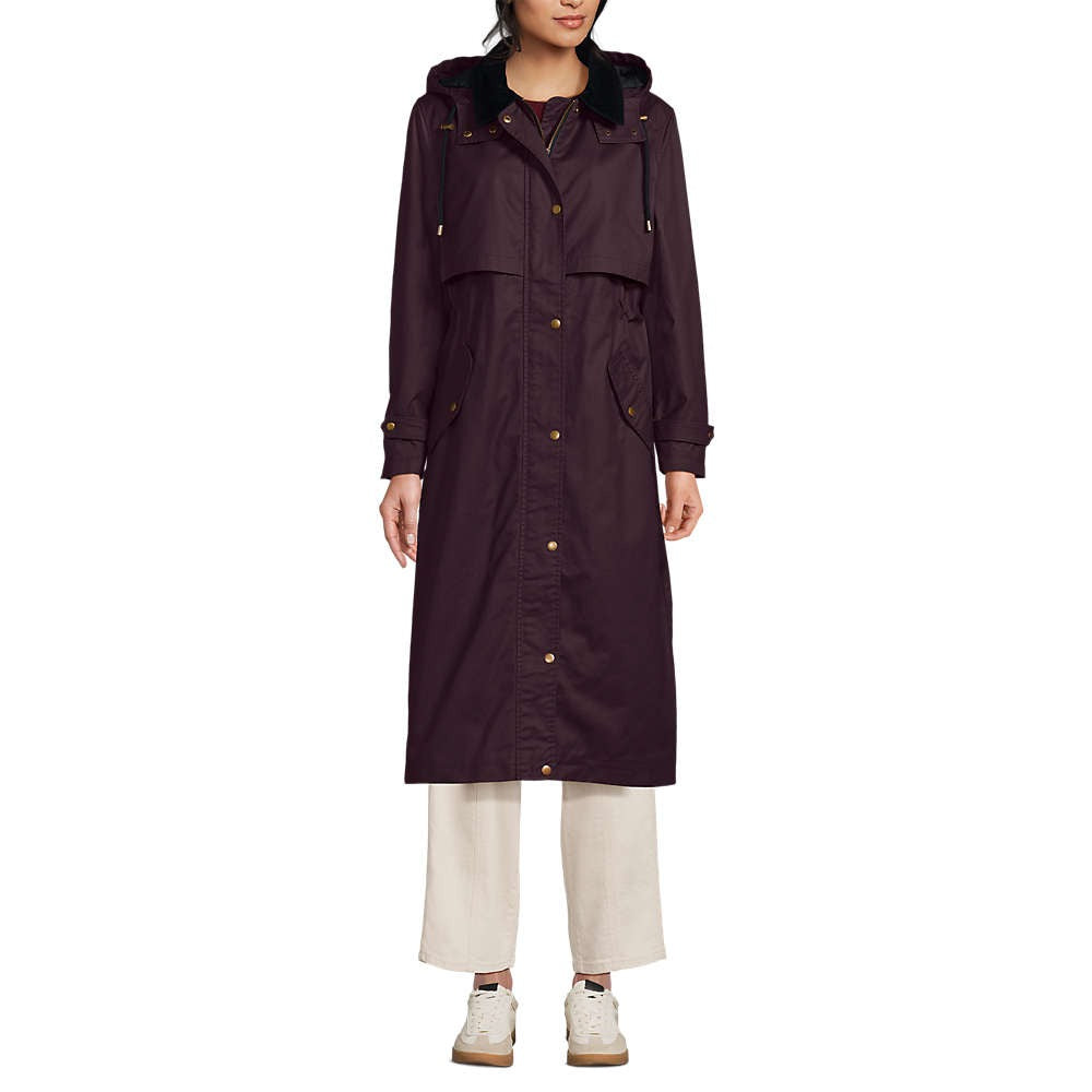 Women's Long Waterproof Waxed Coat with Hood