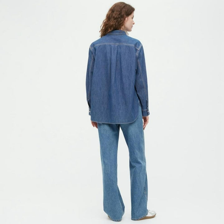 Relaxed Fit Denim Button-Up Shirt for Women