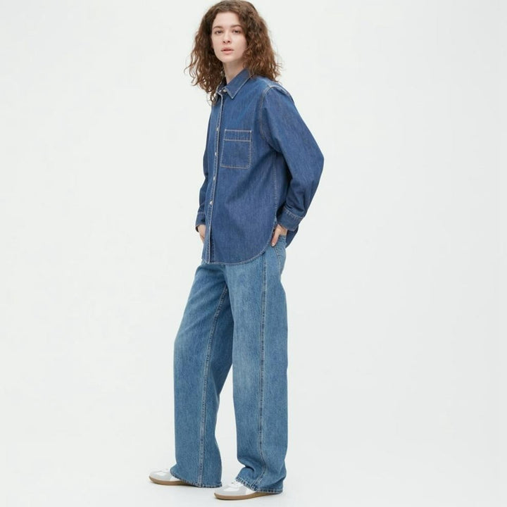 Relaxed Fit Denim Button-Up Shirt for Women